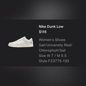 Nike Dunk Low Women's Sneakers - Sail and Red